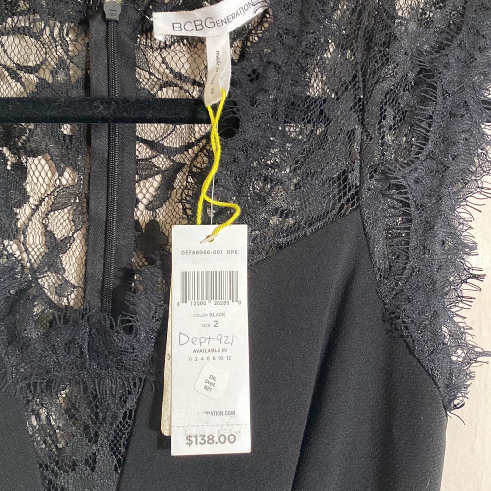 BCBGeneration Lace Trim Mini Dress in Black. Size 2 - Picture 4 of 5